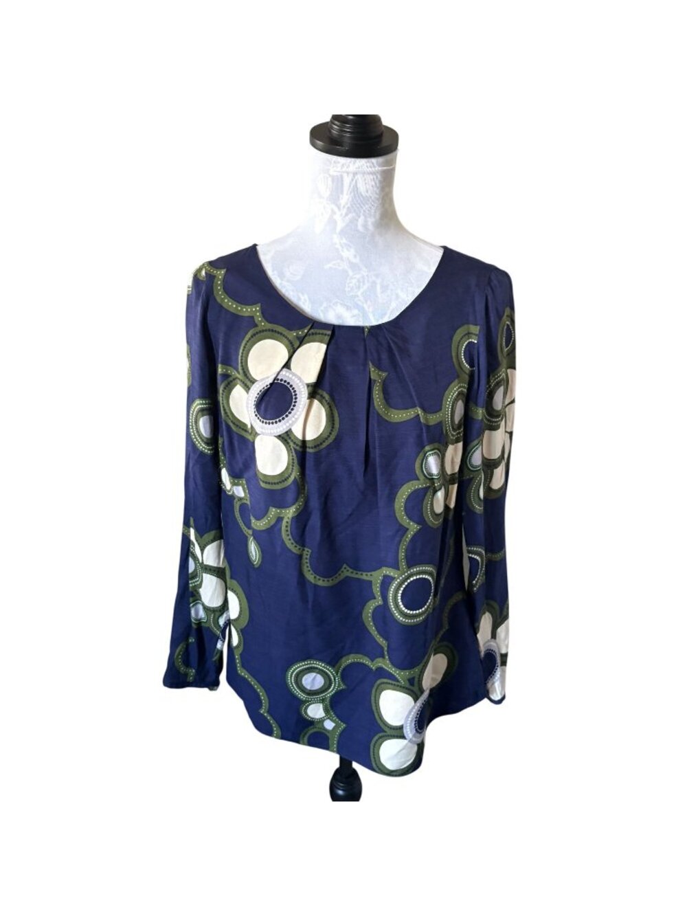 BODEN Floral Long Sleeve Silk Blend Blouse Shirt Top Blue Size 10